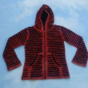 Unique Distressed Hippie Hoodie Ripped  Burnt Orange Shredded Hoodie Jacket Zip